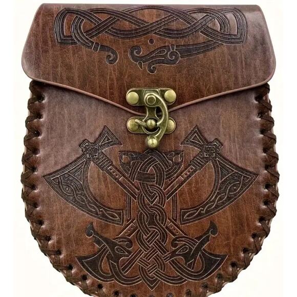 Viking Belt Bag Set Vegan Leather Axes Ravens Medieval Warrior Valkyrie Cosplay - Picture 2 of 5